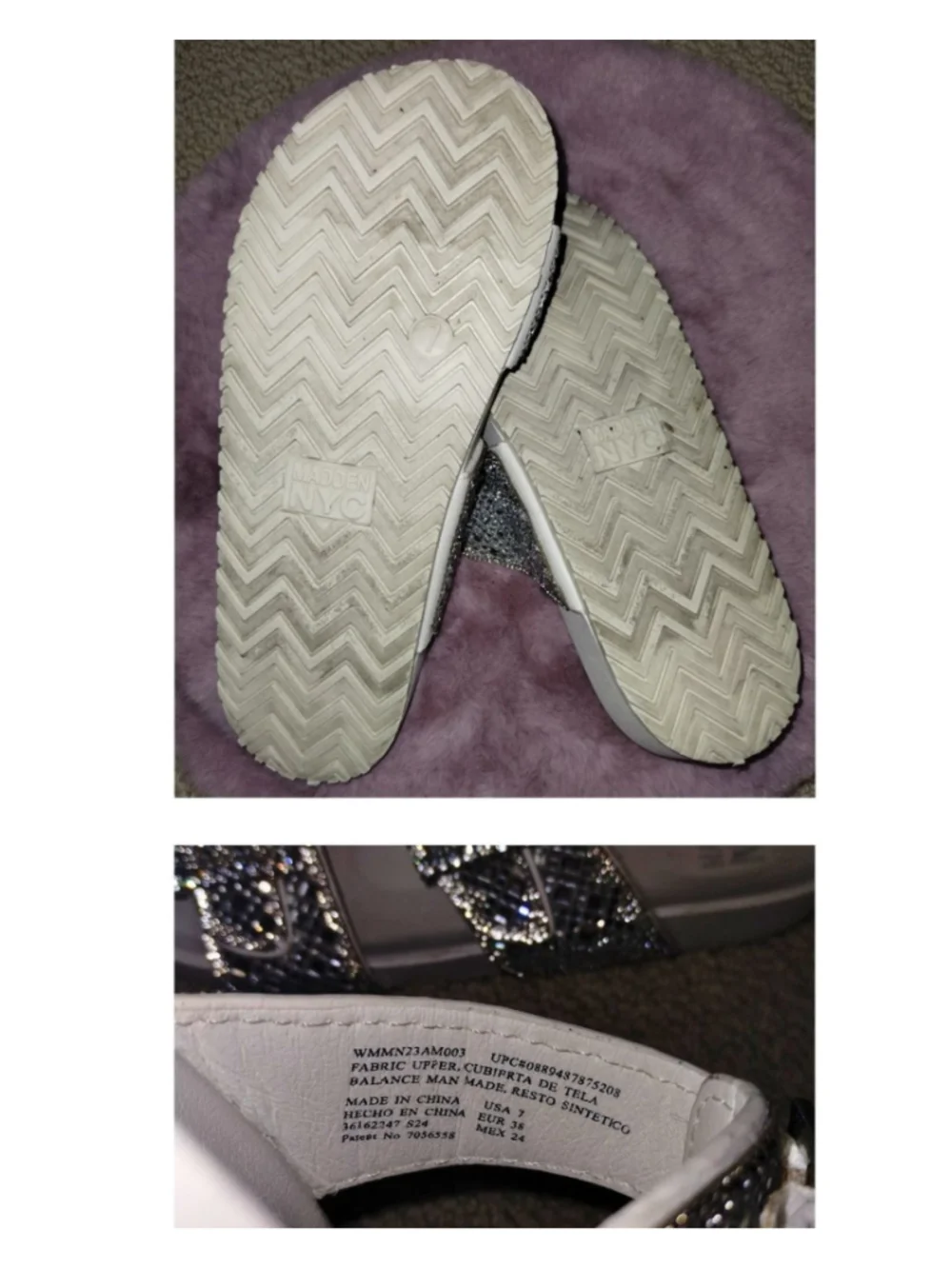 Madden NYC White & Silver Sparkle Double Buckle Sandals (Sz 7) - Picture 5 of 5